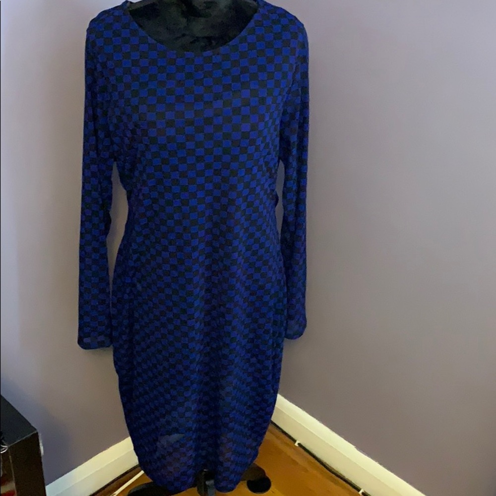 Black and blue checkered mesh dress